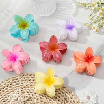 Hawaiian Flower Hair Claw Clips, Large Flower Hair Clips for Thin/Thick Hair, Preppy Flower Hair Clips, Hawaii Hair Accessories for Thick Hair, Gifts for Women Girls 6pcs