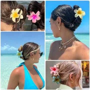 Hawaiian Flower Hair Claw Clips, Large Flower Hair Clips for Thin/Thick Hair, Preppy Flower Hair Clips, Hawaii Hair Accessories for Thick Hair, Gifts for Women Girls 6pcs