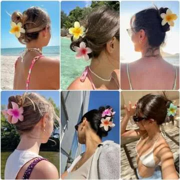 Hawaiian Flower Hair Claw Clips, Large Flower Hair Clips for Thin/Thick Hair, Preppy Flower Hair Clips, Hawaii Hair Accessories for Thick Hair, Gifts for Women Girls 6pcs
