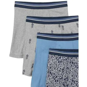 Amazon Essentials Mens Underwear Boxer Briefs, Comfortable Cotton, Tag-Free, Pack of 5, Floral/Pineapple/Stripe, Small