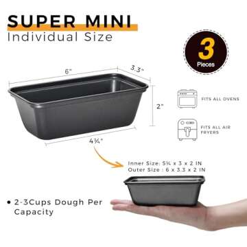 HONGBAKE Mini Bread Pan Set - 3 Nonstick Tiny Loaf Pans for Baking