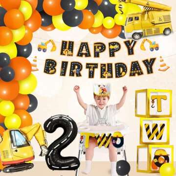 Construction Party Supplies for 2nd Birthday Dump Truck and Digger Birthday Party Supplies include B...