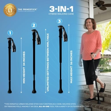 Dynamo Prime Stick: 3-in-1 Adjustable Walking Aid