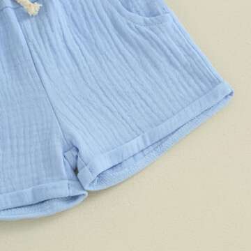 Kupretty Baby Boy Summer Clothes Toddler Outfit Cotton Linen Short Sleeve Button T-Shirt Tees + Shorts Infant Clothing Set (A-Blue, 2-3 Years)