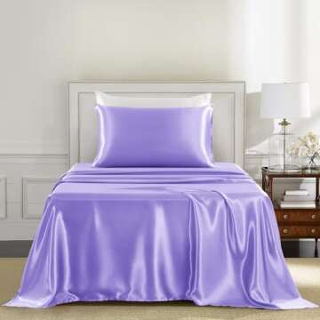 GOLAL Satin Sheets Twin Size - 3 Pieces Luxury Silky Soft Bed Sheets for Kids, Wrinkle-Free Lavender...