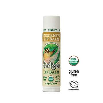 Badger Unscented Classic Lip Balm, USDA Certified Organic, Moisturizing, 0.15 oz (2 pack)