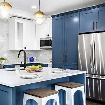 5 Pack Matte Black Cabinet Pulls, 5.5 Inch Cabinet Door Handles with 5 Inch Hole Center, Square Kitchen Hardware for Doors, Drawers & Cupboards, Black Stainless Steel