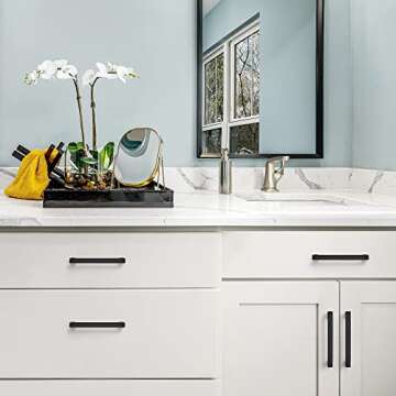 5 Pack Matte Black Cabinet Pulls, 5.5 Inch Cabinet Door Handles with 5 Inch Hole Center, Square Kitchen Hardware for Doors, Drawers & Cupboards, Black Stainless Steel