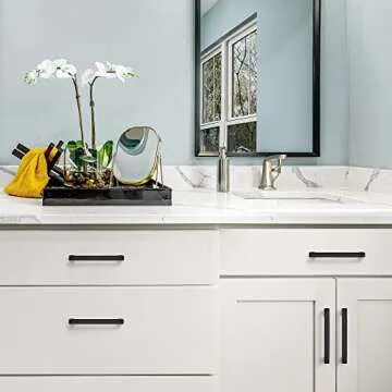 5 Pack Matte Black Cabinet Pulls, 5.5 Inch Cabinet Door Handles with 5 Inch Hole Center, Square Kitchen Hardware for Doors, Drawers & Cupboards, Black Stainless Steel