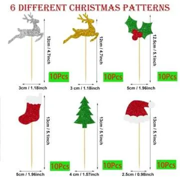 60Pcs Christmas Cupcake Toppers for Festive Fun