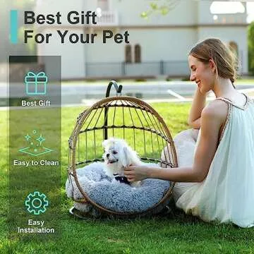 SWITTE Hanging Cat Bed - Stylish Rattan Pet Swing Chair