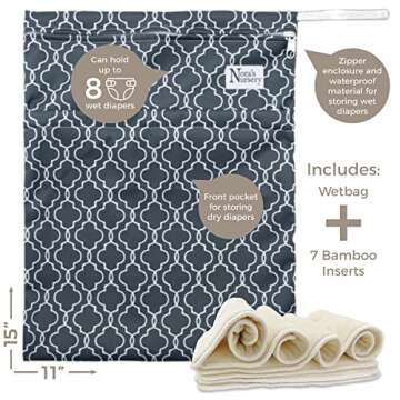 Nora's Nursery Cloth Diapers 7 Pack with 7 Inserts & 1 Wet Bag - Waterproof Cover, Washable, Reusable & One Size Adjustable Pocket Diapers for Newborns and Toddlers - Surfs Up