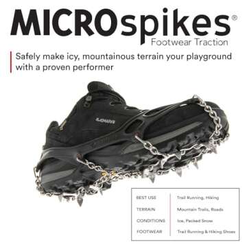 Kahtoola MICROspikes Footwear Traction for Winter Trail Hiking & Ice Mountaineering - Black - Medium