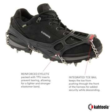 Kahtoola MICROspikes Footwear Traction for Winter Trail Hiking & Ice Mountaineering - Black - Medium