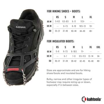 Kahtoola MICROspikes Footwear Traction for Winter Trail Hiking & Ice Mountaineering - Black - Medium