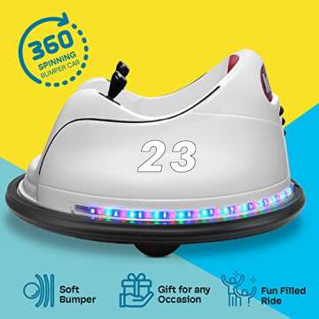Kidzone 6V Electric Ride On Bumper Car for Kids & Toddlers 1.5-6 Years Old, DIY Sticker Baby Bumping Toy Gifts W/Remote Control, LED Lights & 360 Degree Spin, ASTM Certified