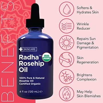 Radha Beauty Organic Rosehip Oil 4oz - Multi-Use Hydrating Oil
