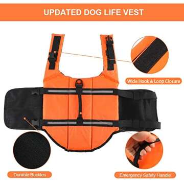 EMUST Dog Life Preserver, Dog Flotation Vest for Swimming, Beach Boating with High Buoyancy, Dog Flotation Vest for Small/Medium/Large Dogs, Orange, M