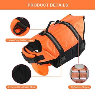EMUST Dog Life Preserver, Dog Flotation Vest for Swimming, Beach Boating with High Buoyancy, Dog Flotation Vest for Small/Medium/Large Dogs, Orange, M