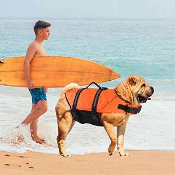 EMUST Dog Life Preserver, Dog Flotation Vest for Swimming, Beach Boating with High Buoyancy, Dog Flotation Vest for Small/Medium/Large Dogs, Orange, M
