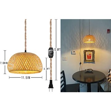Stylish Plug-in Pendant Light with Dimmable Switch