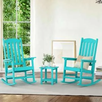 LUE BONA Outdoor Rocking Chair, HDPS Poly Rocking Chair Set