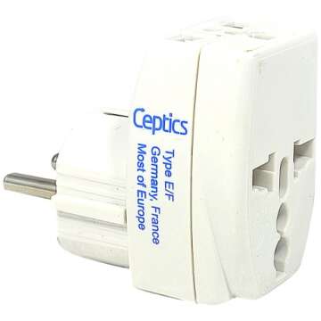 Ceptics GP3-9 3 Outlet Travel Adapter Plug Type E/F Schucko for Germany, France
