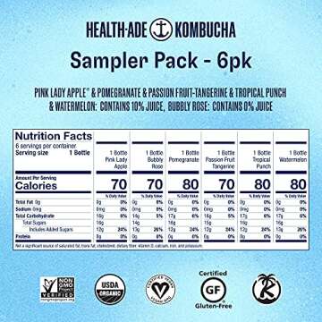 Health-Ade Kombucha Tea Organic Drink, Fermented Tea with Living Probiotics, Detoxifying Acids, Supports Gut Health, Non-GMO, Vegan, Gluten Free, 6 Pack (16 Fl Oz Bottles), Sampler Pack