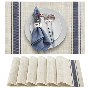 DACHUI Placemats Set of 6, Soft & Elegant Woven Vinyl Place Mats, Water Resistant, Heat Resistant, W...