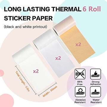 Phomemo 6 Roll Adhesive Thermal Sticker Paper, Clear/Semi-transparent/Gold Glitter Thermal Paper, for Phomemo M02/M02 Pro/M02S/M03/M03AS/M04S Bluetooth Thermal Pocket Printer, 50mm-53mm Width