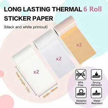 Phomemo 6 Roll Adhesive Thermal Sticker Paper, Clear/Semi-transparent/Gold Glitter Thermal Paper, for Phomemo M02/M02 Pro/M02S/M03/M03AS/M04S Bluetooth Thermal Pocket Printer, 50mm-53mm Width