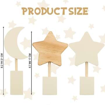 Barydat 3 Pcs Wooden Nursery Shelf Decor Boho Moon and Star Nursery Decor Set Cute Bohemian Children...
