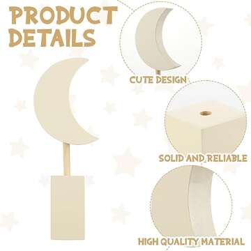 Barydat 3 Pcs Wooden Nursery Shelf Decor Boho Moon and Star Nursery Decor Set Cute Bohemian Children Baby Kids Decor for Nurseries Bedroom Kindergarten Classroom Playroom Boys Girls