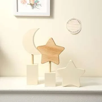 Barydat 3 Pcs Wooden Nursery Shelf Decor Boho Moon and Star Nursery Decor Set Cute Bohemian Children Baby Kids Decor for Nurseries Bedroom Kindergarten Classroom Playroom Boys Girls