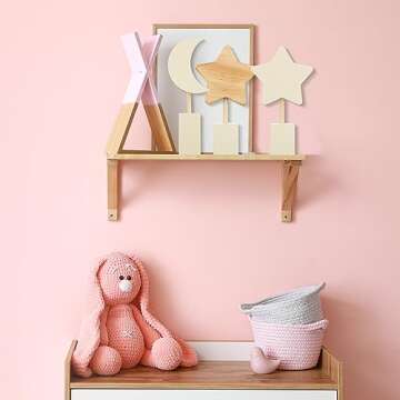 Barydat 3 Pcs Wooden Nursery Shelf Decor Boho Moon and Star Nursery Decor Set Cute Bohemian Children Baby Kids Decor for Nurseries Bedroom Kindergarten Classroom Playroom Boys Girls