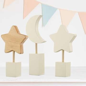 Barydat 3 Pcs Wooden Nursery Shelf Decor Boho Moon and Star Nursery Decor Set Cute Bohemian Children Baby Kids Decor for Nurseries Bedroom Kindergarten Classroom Playroom Boys Girls