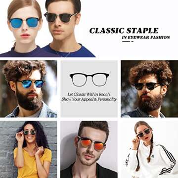 FURISHQI 4 PACK Classic Polarized Sunglasses for Men and Women Retro Style Semi Rimless Frame Sun Gl...