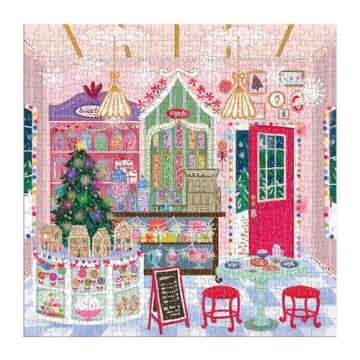 Galison Gingerbread Cottage – 500 Piece Joy Laforme House Shaped Jigsaw Puzzle Featuring Beautiful Artwork of A Christmas Gingerbread Bakery