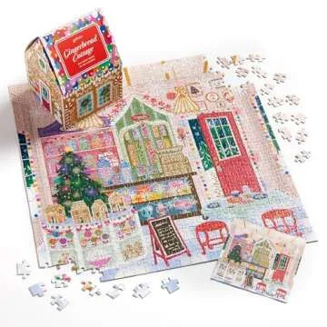 Galison Gingerbread Cottage – 500 Piece Joy Laforme House Shaped Jigsaw Puzzle Featuring Beautiful Artwork of A Christmas Gingerbread Bakery