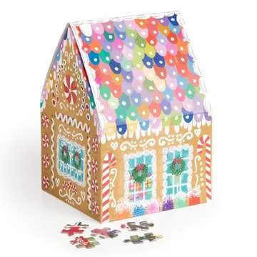 Galison Gingerbread Cottage – 500 Piece Joy Laforme House Shaped Jigsaw Puzzle Featuring Beautiful Artwork of A Christmas Gingerbread Bakery