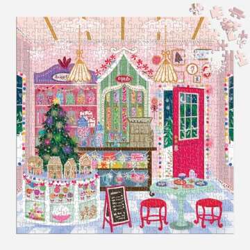 Galison Gingerbread Cottage – 500 Piece Joy Laforme House Shaped Jigsaw Puzzle Featuring Beautiful Artwork of A Christmas Gingerbread Bakery