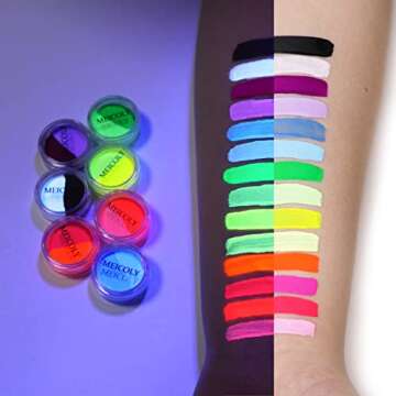 MEICOLY Water Activated Eye Liner 14 Colors,Neon UV Rainbow Face Paint,7 Cakes Duo Color Water Activ...
