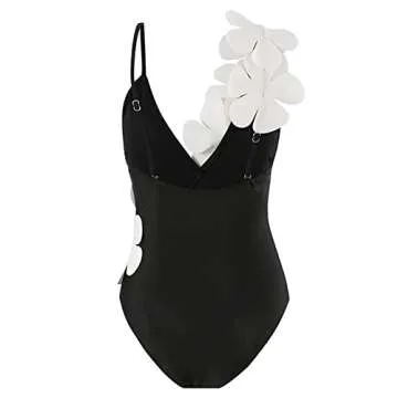2 Piece Swimsuits for Women: Floral Swimwear with Beach Cover up Wrap Skirt Bikini Sets Summer Tropical Outfits Bra Thongs Bathing Suits Sarong Coverups Holiday Beachwear Black + White Small