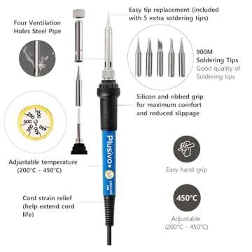 Soldering Iron Kit, 60W Soldering Iron, 5 Soldering Iron Tips, 21-in-1 Adjustable Temperature, Solder Wire, Stand, Desoldering Pump, Soldering Welding Iron Kit for Electronics Hobby DIY 110V US Plug
