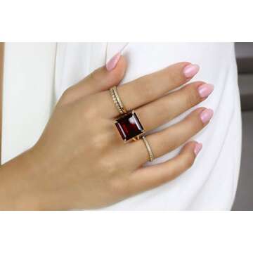 Bold Square Garnet Stone Ring in 14k Gold - Custom Rings for Women - Handmade Statement Ring, Engage...