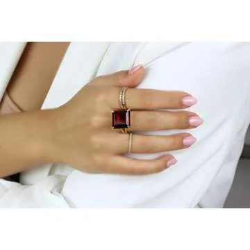 Bold Square Garnet Stone Ring in 14k Gold - Custom Rings for Women - Handmade Statement Ring, Engagement, Wedding, Party Fashion for Women - Choose Ring Size and Material