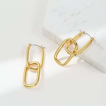 WOWORAMA Gold Chain Link Earrings for Women 14K Gold Long Paperclip Dangle Drop Earrings Double Squa...