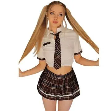 paloli Women Schoolgirl Costumes Lingerie Set Student Roleplay Outfit With Plaid Mini Skirt