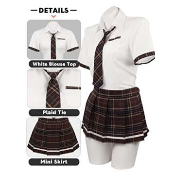 paloli Women Schoolgirl Costumes Lingerie Set Student Roleplay Outfit With Plaid Mini Skirt
