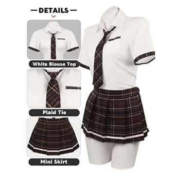 paloli Women Schoolgirl Costumes Lingerie Set Student Roleplay Outfit With Plaid Mini Skirt
